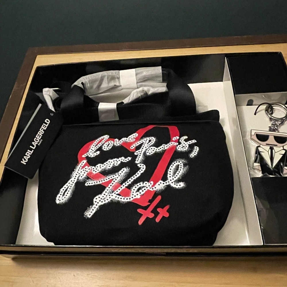 Karl Lagerfeld Crossbody Bag + Keychain Set (Will include free travel makeup bag